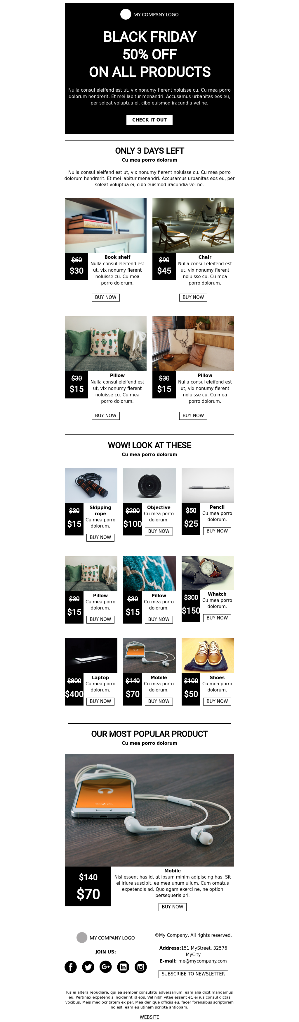 Ecommerce Black Friday flat design email template